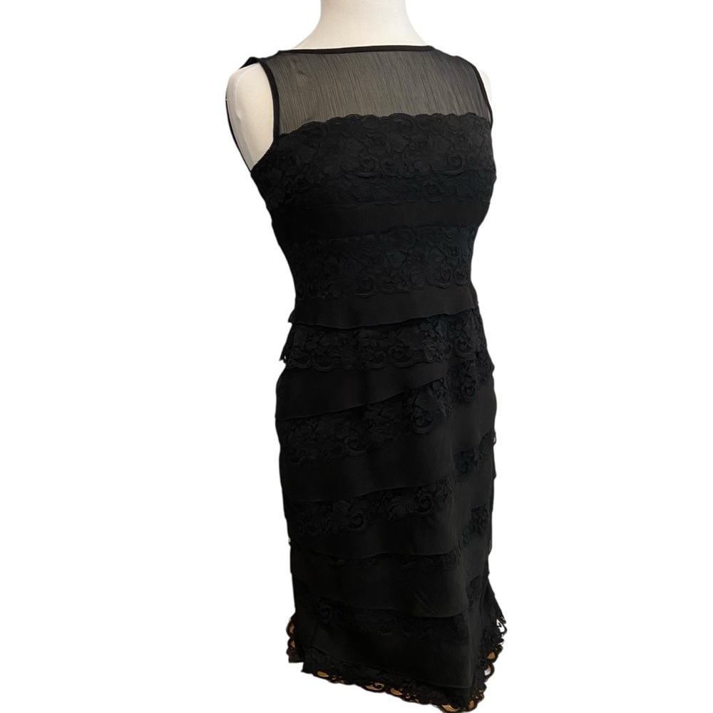 Anne Klein little black dress sleeveless round neckline lace embellishments 6